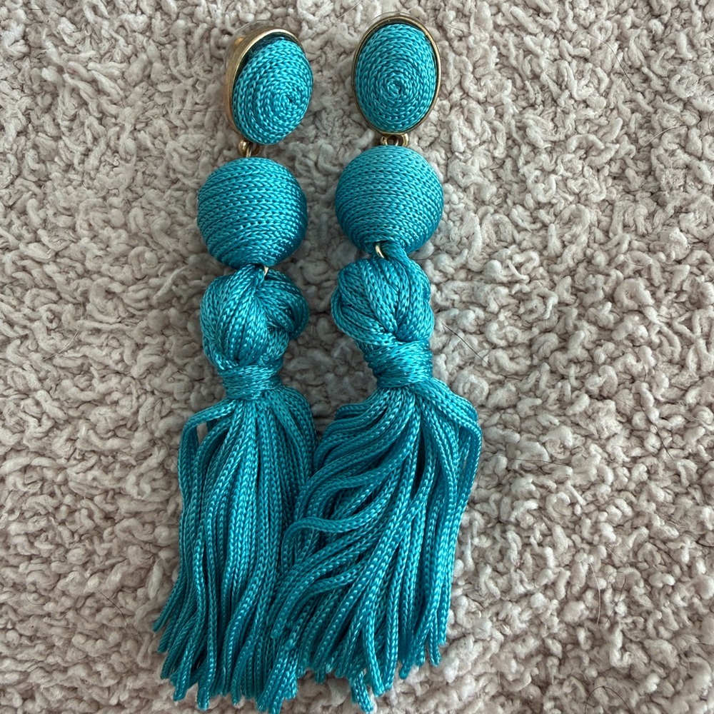 Turquoise Tassel Drop Earrings - Bold Teal Statement